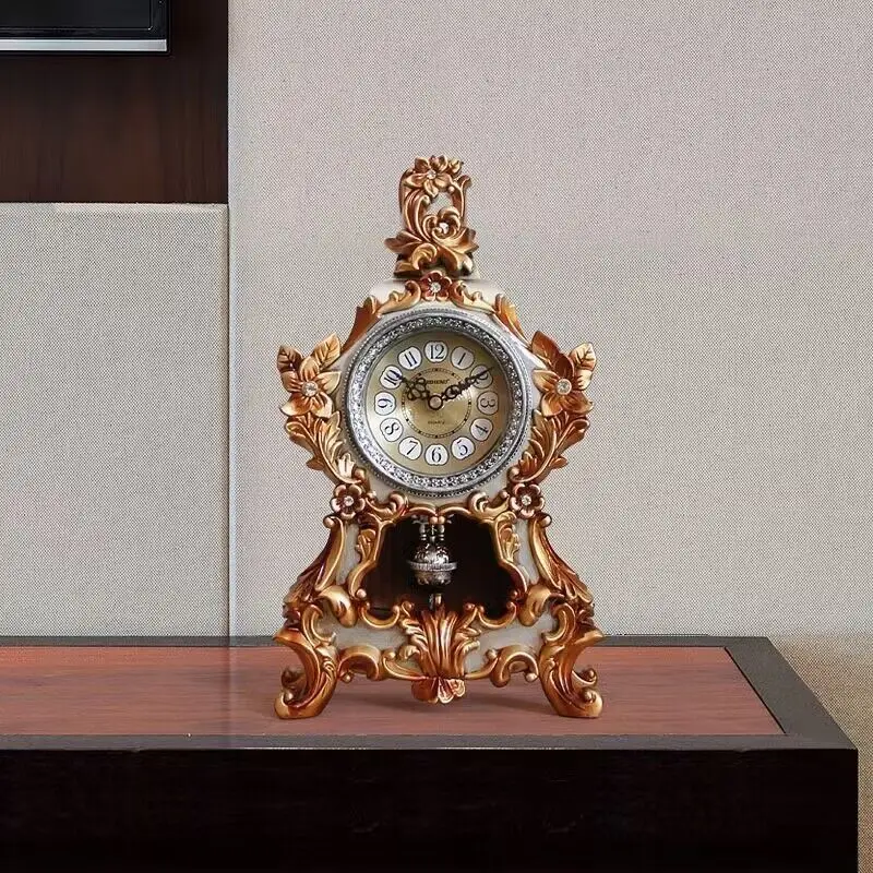 

Living Room Shelf Vintage Table Clock European Style French Decorative Analog Desk Clock Non-Ticking Battery Operated