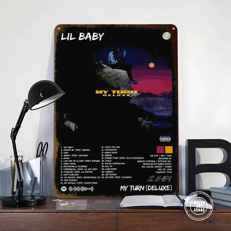 Lil Baby My Turn Deluxe Printed Poster Customized Retro Wall Art Vintage Metal Tin Signs for Modern Home Decoration Luxury House