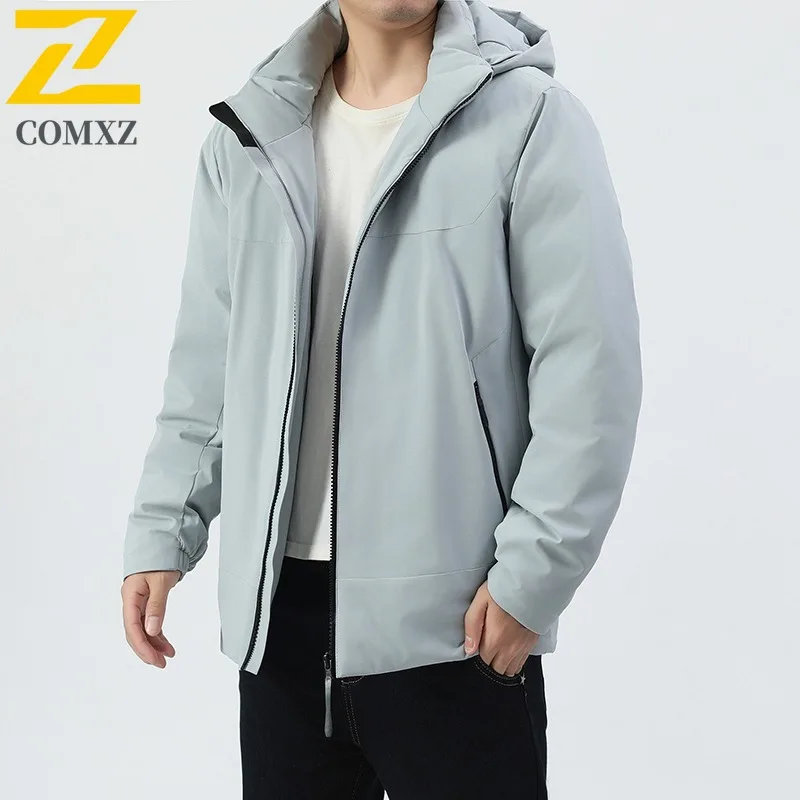 

COMXZ Retro Men Down Jacket Fashion Hooded Outdoor Adventure Thickened Parka Casual Solid Color Hiking Lightweight Winter Coat