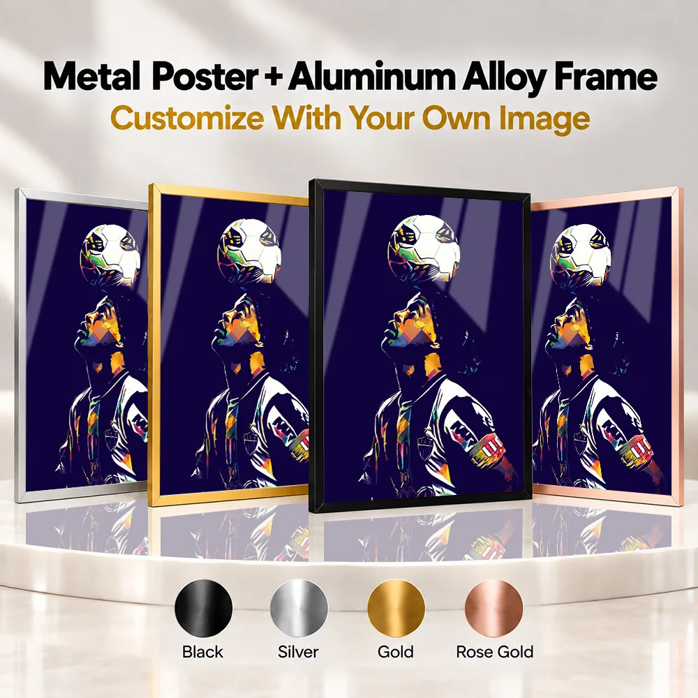 Ronaldinho Football Framed Aluminum Metal Poster Customized Portrait Photography In Contrasting Tones Wall Art For Home Office