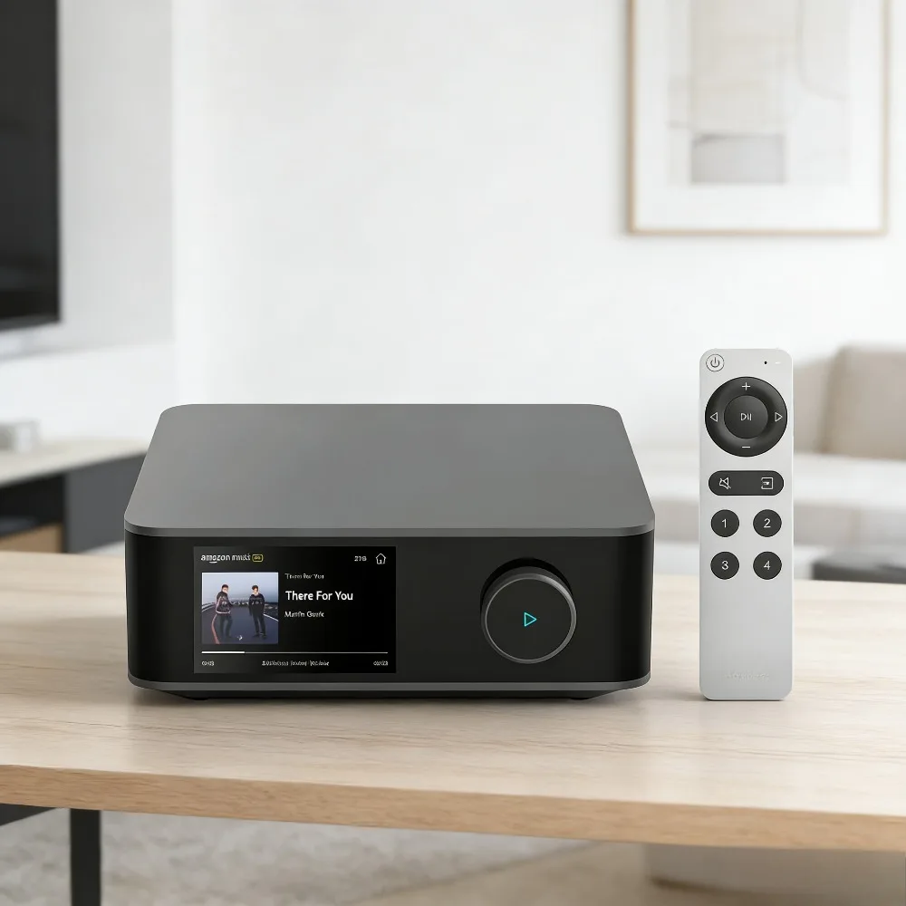 

Усилитель потокового вещания HDMI ARC 100 Вт с премиальным ЦАП, двойными усилителями, встроенным эквалайзером RoomFit, сенсорным экраном, оптическими и RCA входами