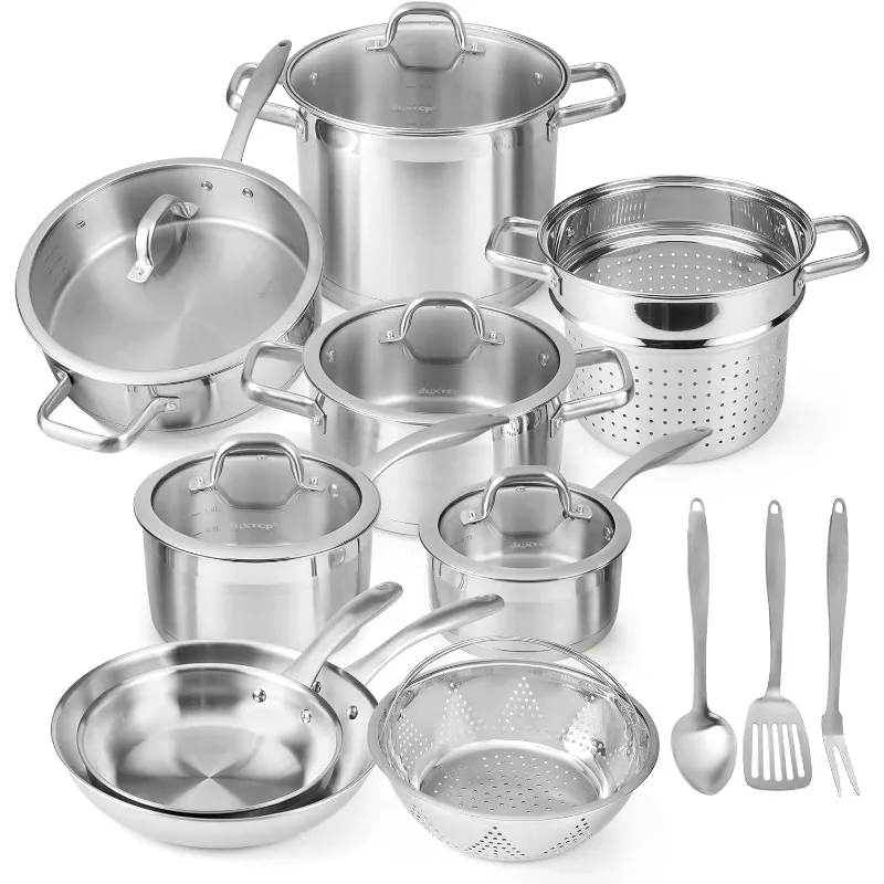 Professional Stainless Steel Pots and Pans Set, 17PC Induction Cookware Set, Impact-bonded Technology