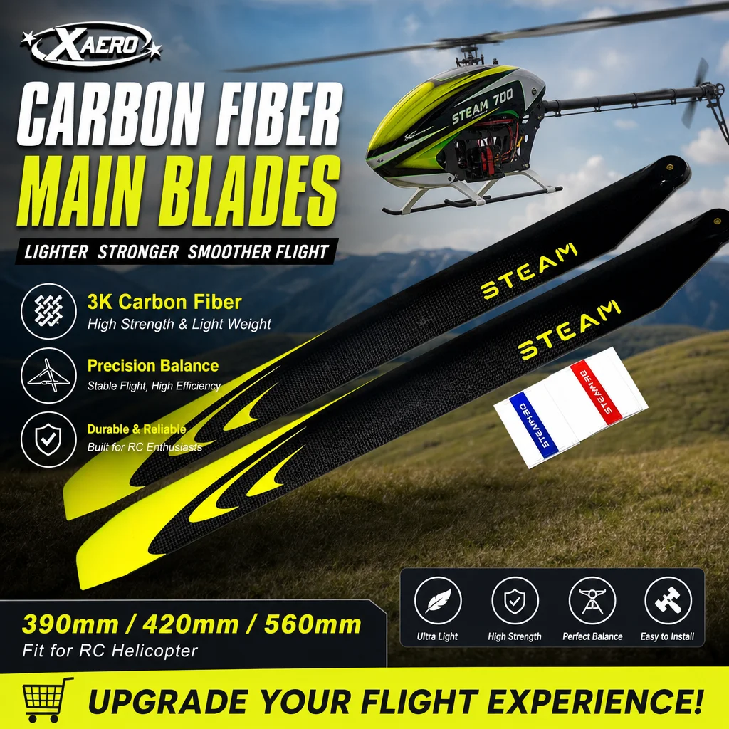 

STEAM Carbon Fiber Main Blades 390mm 420mm 560mm Fluorescent Yellow HD390A HD420A HD560A for RC Helicopter