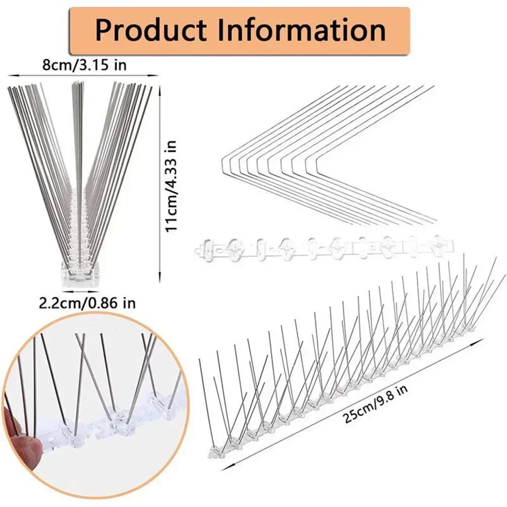 Picos para pájaros de acero inoxidable de 25,6 cm, picos para valla de pared de Metal, disuasor para pájaros, palomas, roedores, suministros para el Control de plagas, repelente