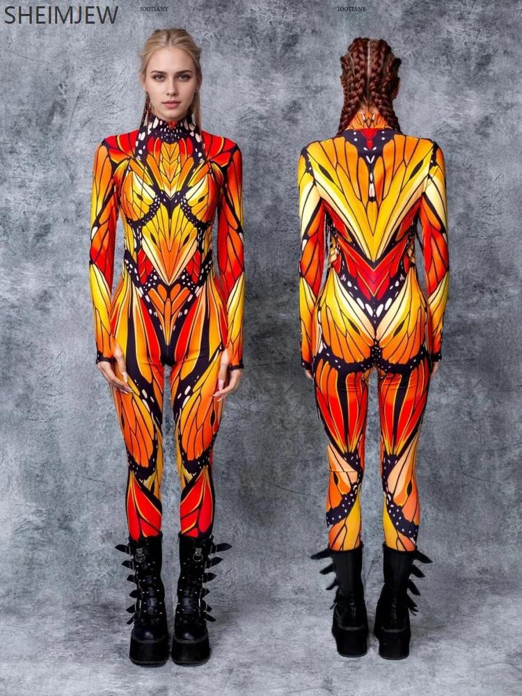 

Women Multicolor Butterfly Line Cyber Jumpsuit Holiday Halloween Cosplay Bodysuit Party Zentai Suit Romper Performance Costume