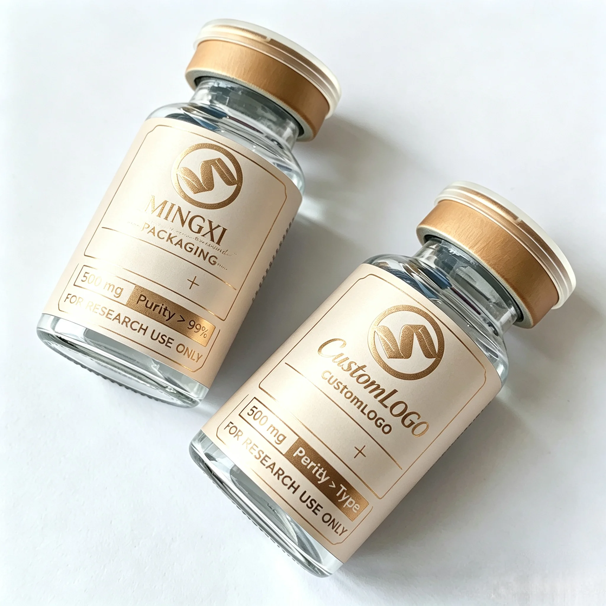 Custom Printed Waterproof Self‑Adhesive Logo Stickers & Paper Boxes for 3ml 10ml Peptide Vial Single Bottle Matching Pack