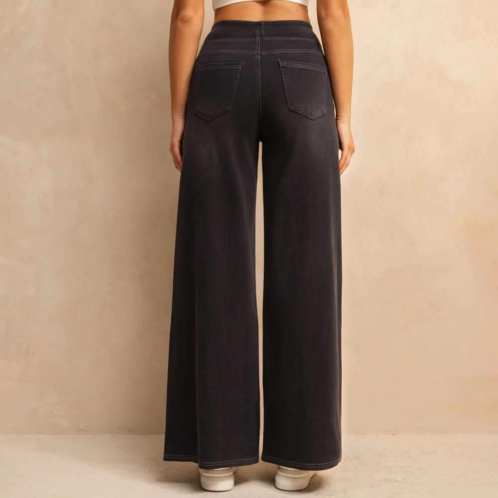 

Shascullfites Melody High Waist Wide Leg Stretchy Denim Jeans for Curvy Women Flexible Flared Pants