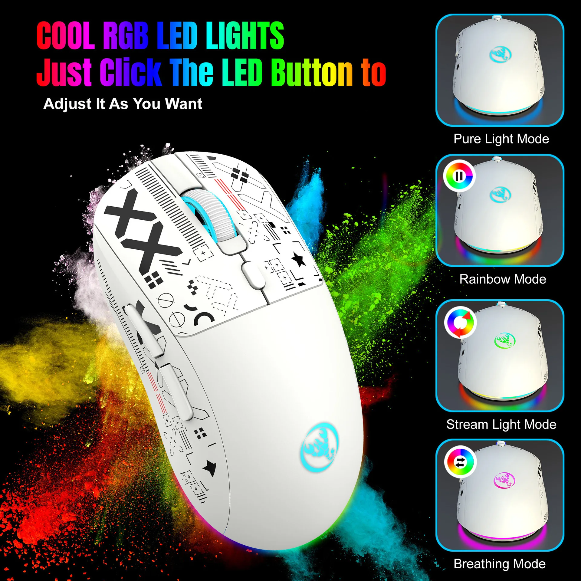 Rechargeable RGB Gaming Mouse - 3 Modes (Bluetooth/2.4G/USB), 3600DPI Wireless Backlight Mouse for iPad, Tablet, Laptop, Compute