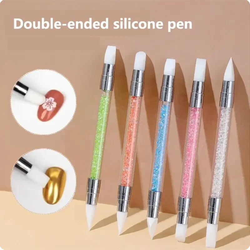 Nail Art Pen Double Head Silicone Flower Sculpting Pen Adjustable Glue Stick Embossing Pen Nail Art Brush Every Home Tool