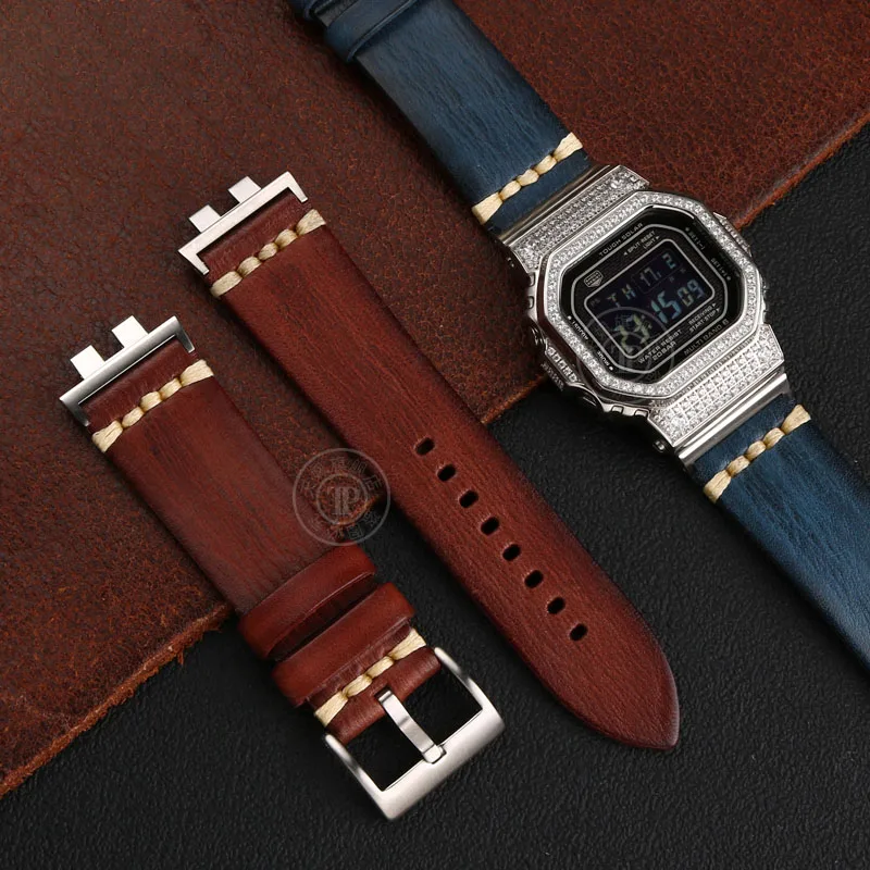 Retro leather strap for casio g-shock GMW-B5000 Series Black Replacement Bracelet Band Cowhide Man Watch Accessories