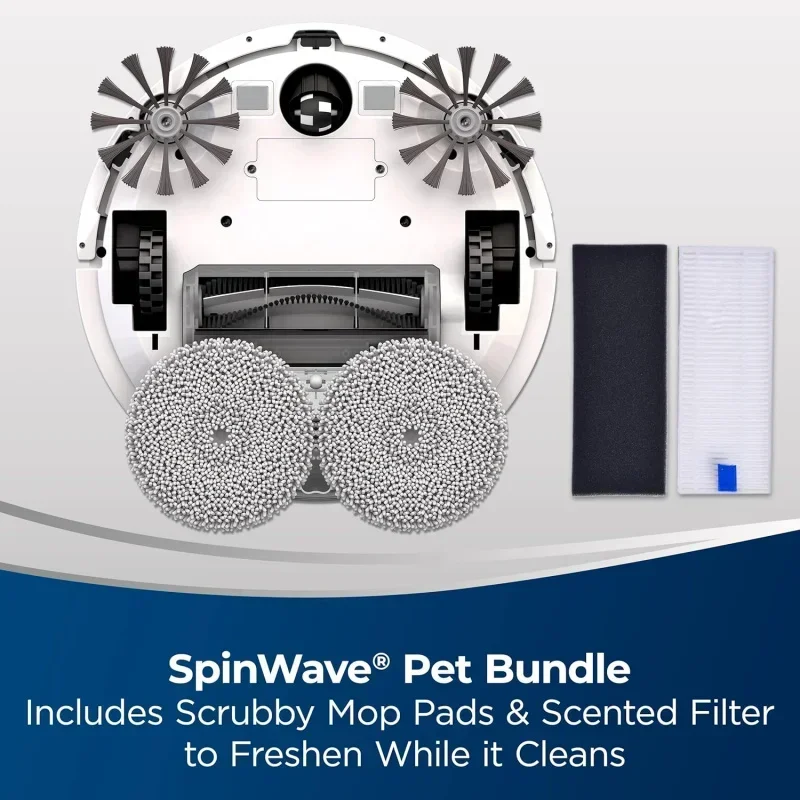 QWABISSELLS SpinWave Pet Robot,2-in-1 Wet Mop และ Dry Robot Vacuum,Rotating Mop Pads Scrub Floors,WiFi Connected with Structured