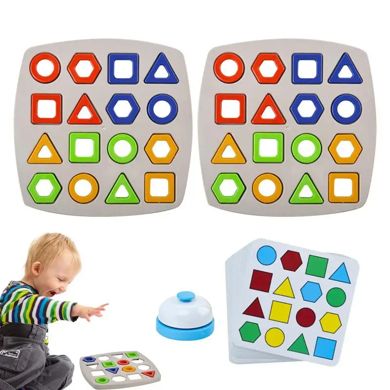 Shape Matching Blocks Quick Matching Board With Bell And Cards Geometric Board Games Montessori Colored Wooden Shape Puzzle