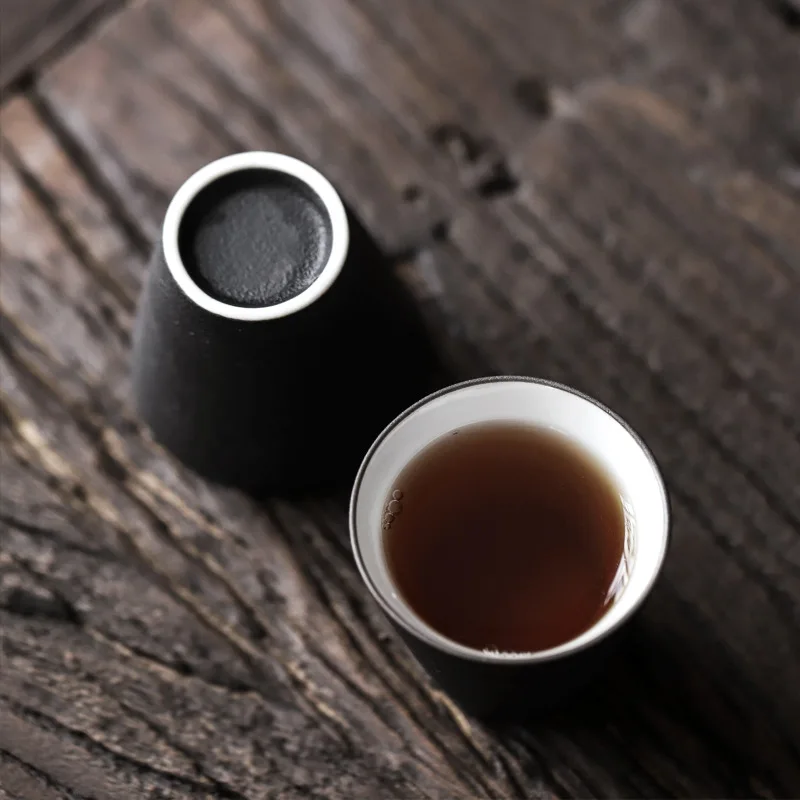 

Чайный сервиз кунг-фу из китайской черной глины ручной работы — конические чайные чашки дзен, керамические аксессуары для чайной церемонии Gongfu для дома и подарков