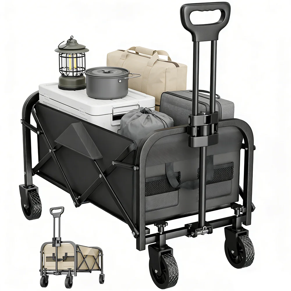 Outdoor Camping Cart Foldable Wagons Carts with All-Terrain Wheels Utility Grocery Wagon Large Capacity Garden Cart Adjustable H