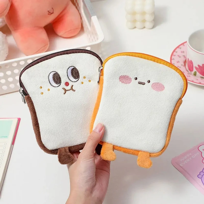 Cartoon Toast Velvet Small Purse Wallets Bag Jewerly Packing Bag Money Bags Lipstick Cosmetic Bag Plush Coin Purse  Storage Bag