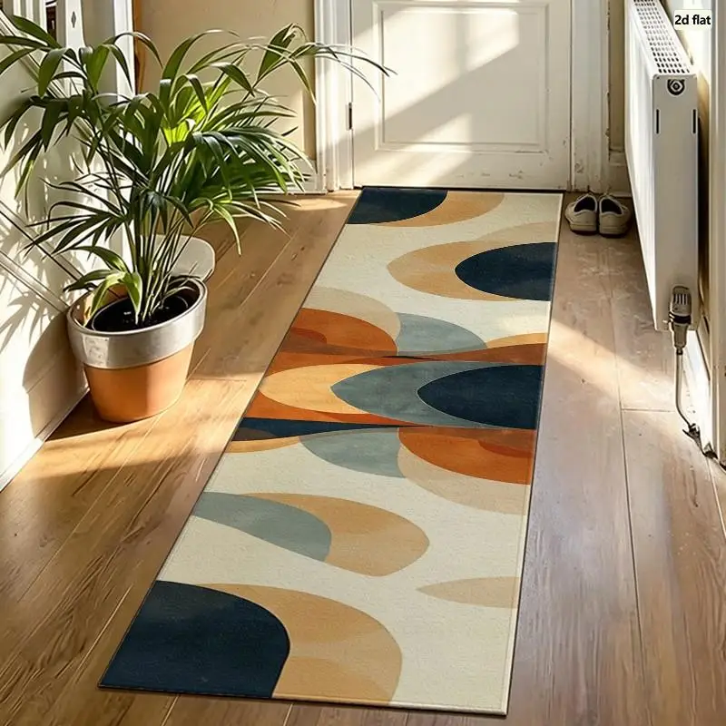 Mid Century Modern Abstract Curved Carpet Flooring, Retro Color Block Art Area Rug for Home Decoration