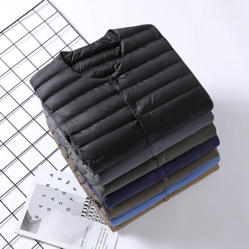 Men's Ultra-light Down Jacket 2024 Autumn and Winter New Simple Round Neck Men's Portable Light Jacket Warm Lining