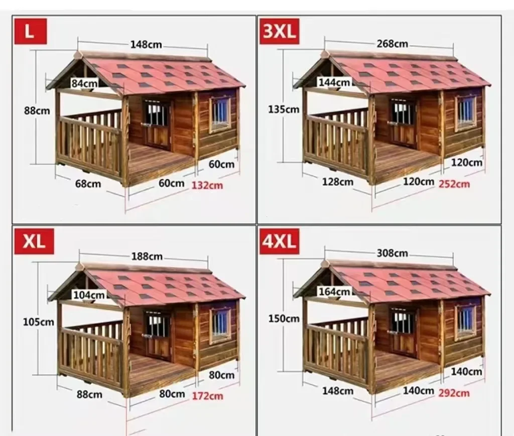 Rainproof outdoor carbonized solid wood dog house, large dog cage in courtyard enclosure, waterproof wooden kennel