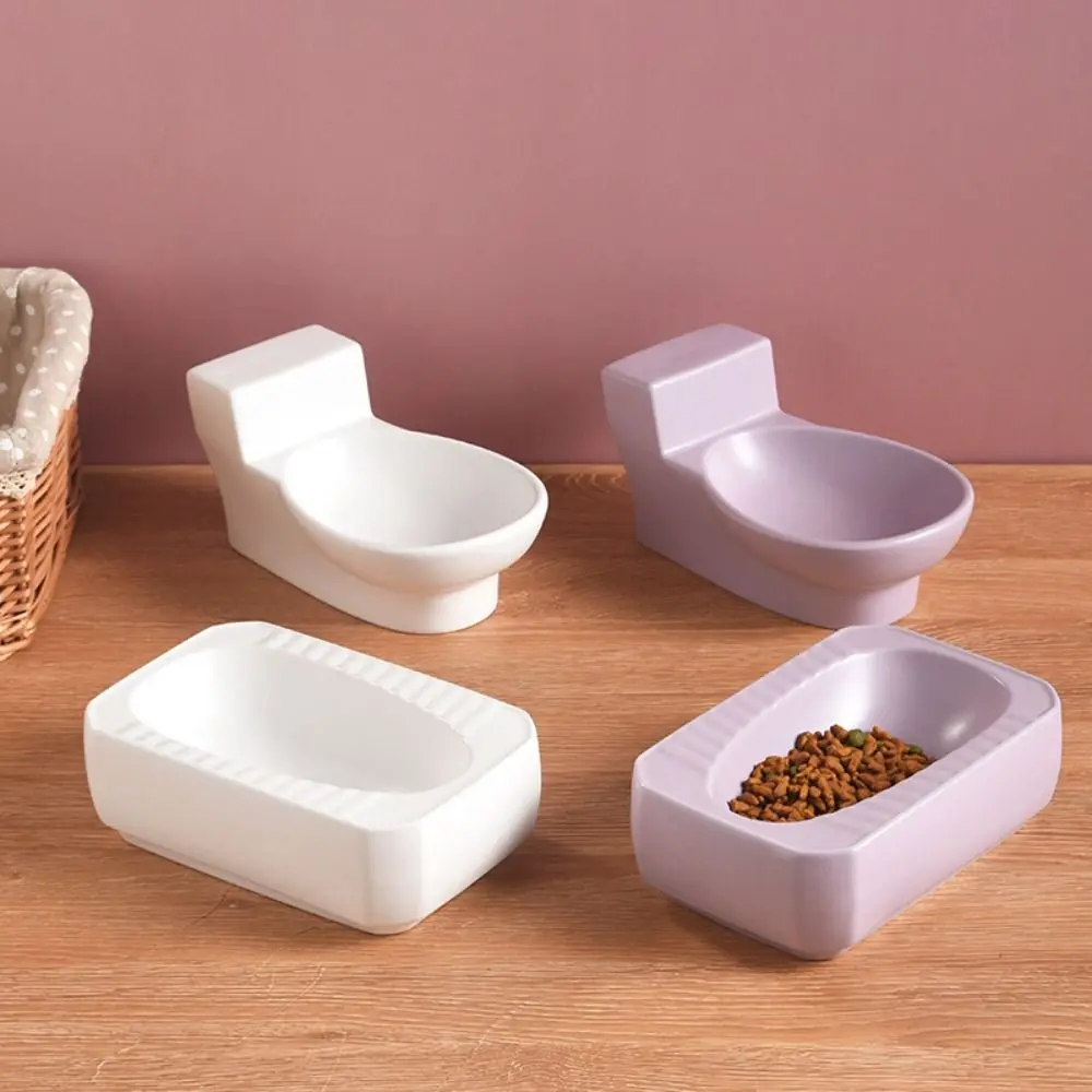 

Toilet Shape Ceramic Cat Bowl Protects Cervical Spine Non-slip Pet Food Basin Not Easy To Knock Over Anti Vomit Funny Cat Feeder
