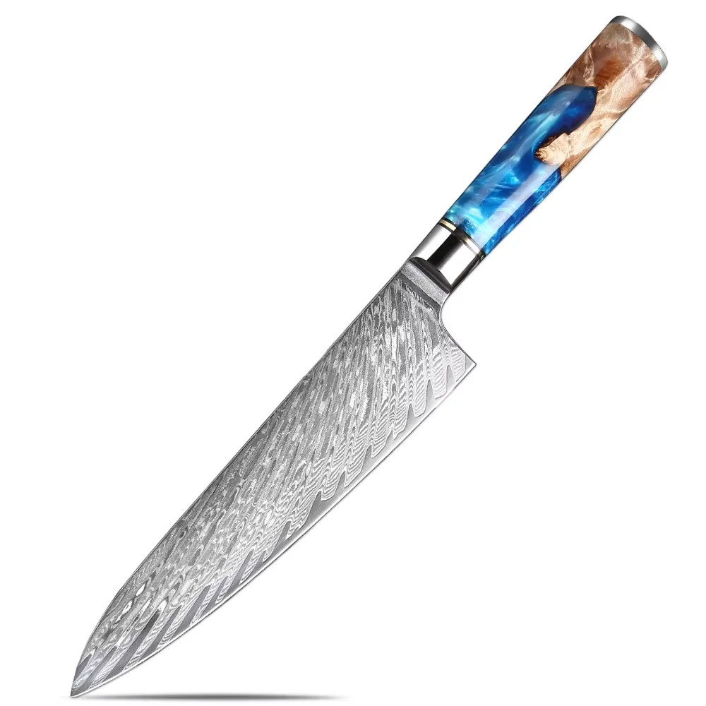 Damascus Steel Chef Knife 8 Inch Sharp Kitchen Cleaver Knife Professional Cooking Knife for Meat Vegetable Fish Fillet Salmon