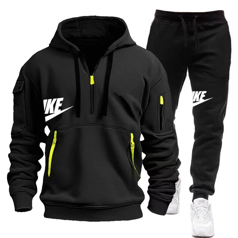 

Men's fashion suit with hooded sports shirt and sweatpants two-piece casual street multi-pocket Parker sportswear Autumn/Winter