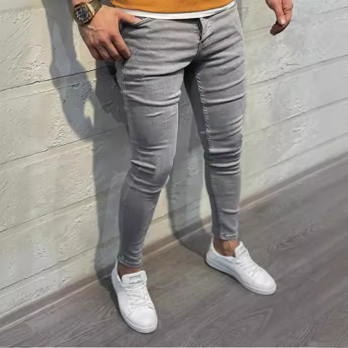 Skinny Jean Mitte Taille Bleistift hose Reiß verschluss fliegen gewaschen Denim knöchel lange Hosen Männer Scheide Jeans Taschen lässig solide 2024