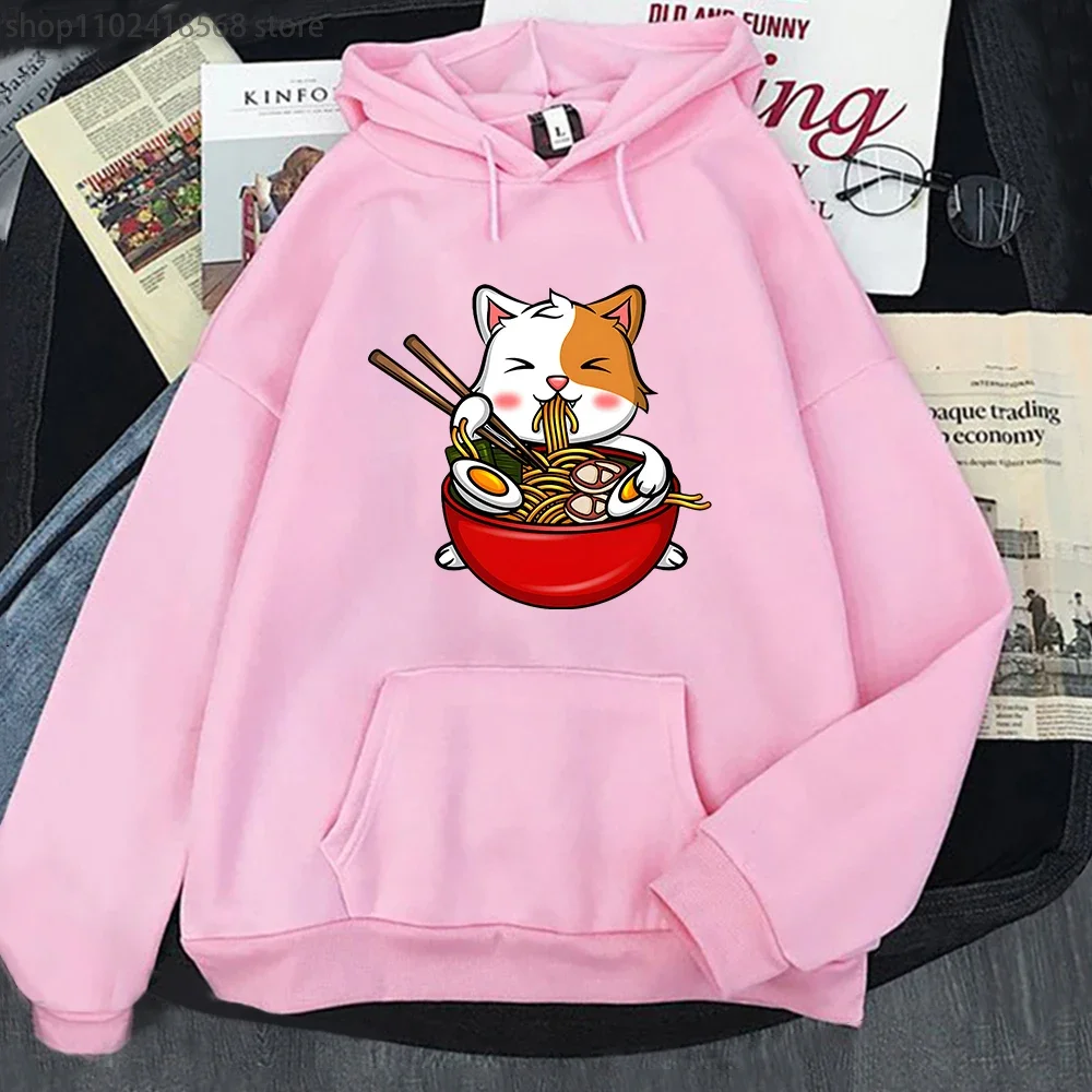 Cat Eating Spaghetti Hoodies for Women Aesthetic Hoodie MEN Fashion Sweatshirts Harajuku Clothes Four Seasons O-Neck Sudaderas