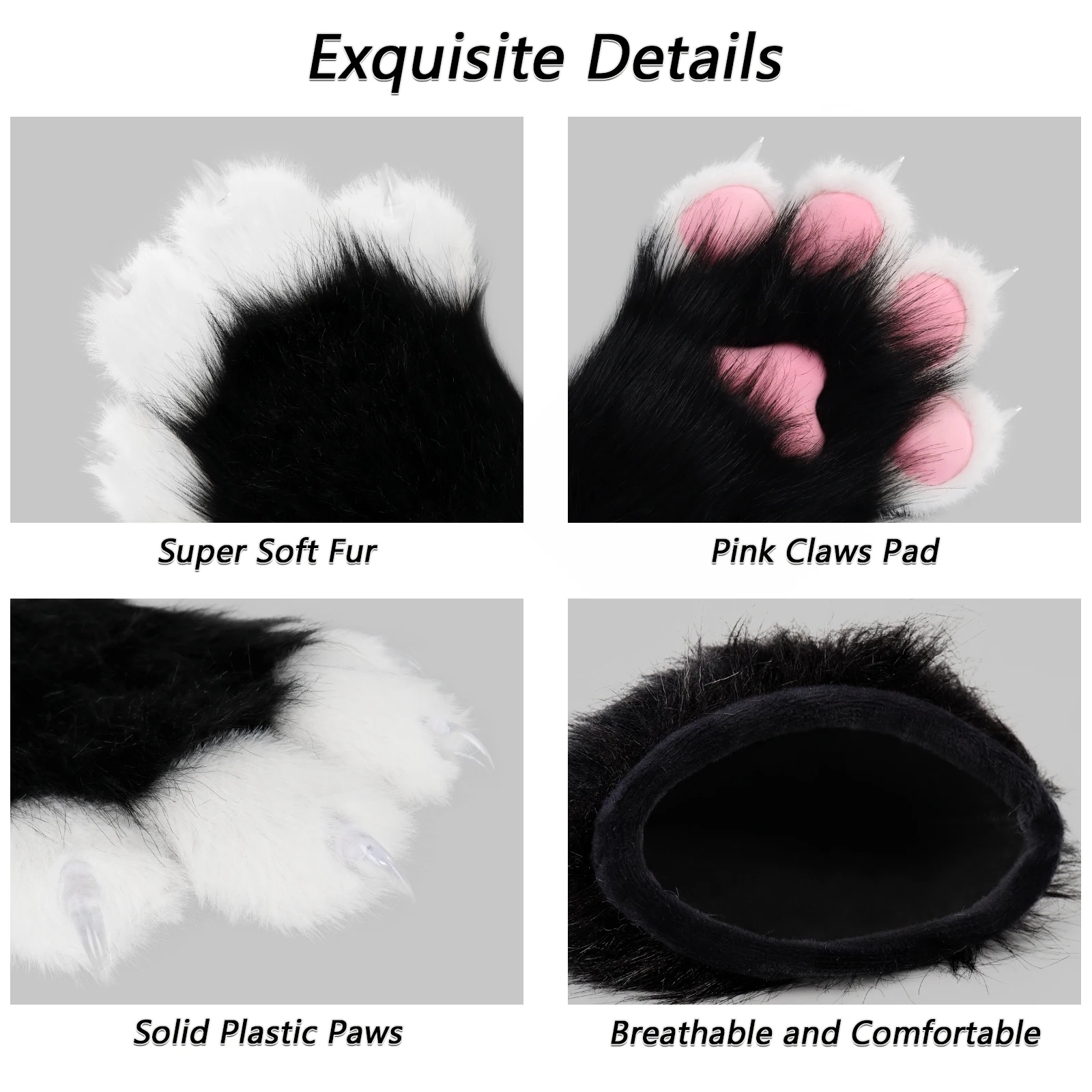 Furry Faux Fur Fox Cat Paws Gloves Animal Fursuit Mittens Halloween Christmas Cosplay Costume Props