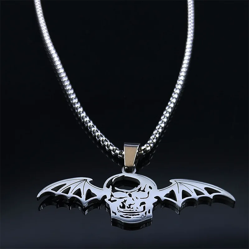 2024 New fashion Halloween Gothic vampire Bat skull wings stainless steel necklace for men and women titanium steel jewelry