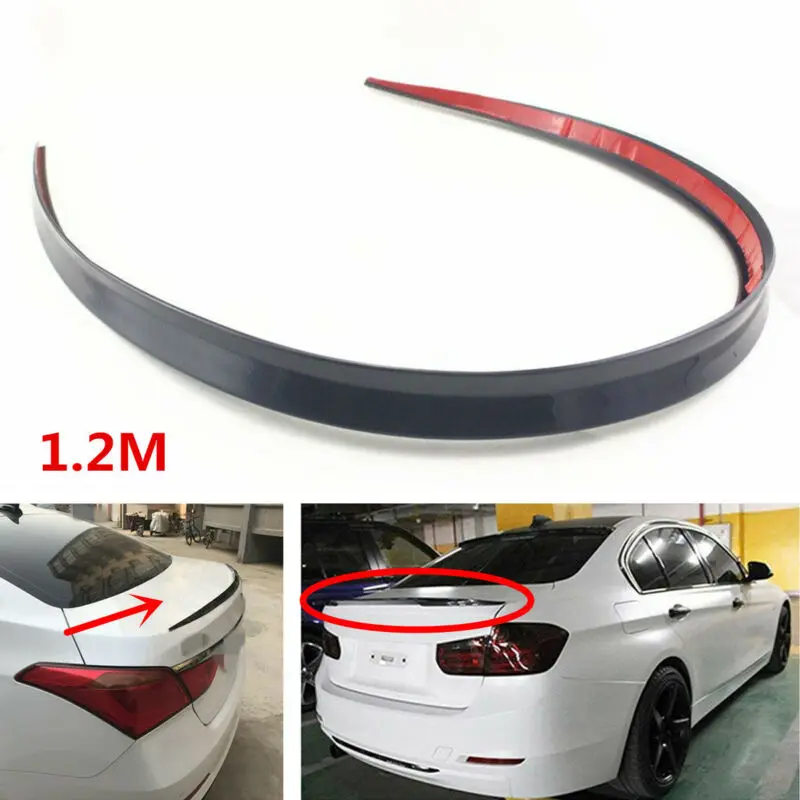 

120cm Auto Rear Roof Trunk Spoiler Rear Wing Lip Trim Sticker For Most Cars Trucks SUVs Spoiler Black PU Car Accessories