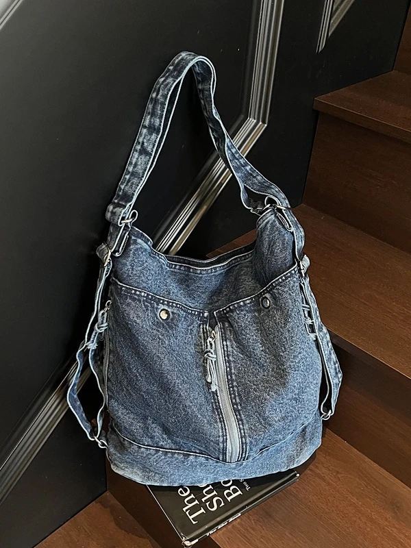 

Retro Denim Large Capaci Women's Bapa Faionable Casual Buet Bag Single oulder Crossbody Bag Versatile Daily Use