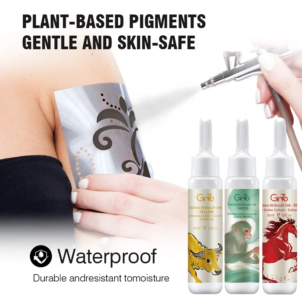 8 PCS Airbrush Tattoo Ink 30ML Natural Organic Body Art Painting Pigments Temporary Matte Henna Tattoo Inks for Party/Holiday