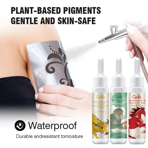 Imagen 2 del producto 8 Uds tinta de tatuaje aerógrafo 30ML pigmentos de pintura de arte corporal orgánico Natural tintas de tatuaje de Henna mate temporal para fiesta/vacaciones