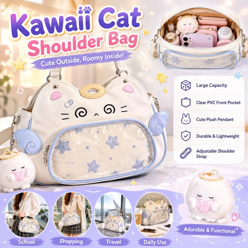 

CuteWalk Kawaii Cat Shape Ita Bag Nylon Transparent For Anime Idol Fans Display Collectibles Daily School Shoulder Crossbody Bag