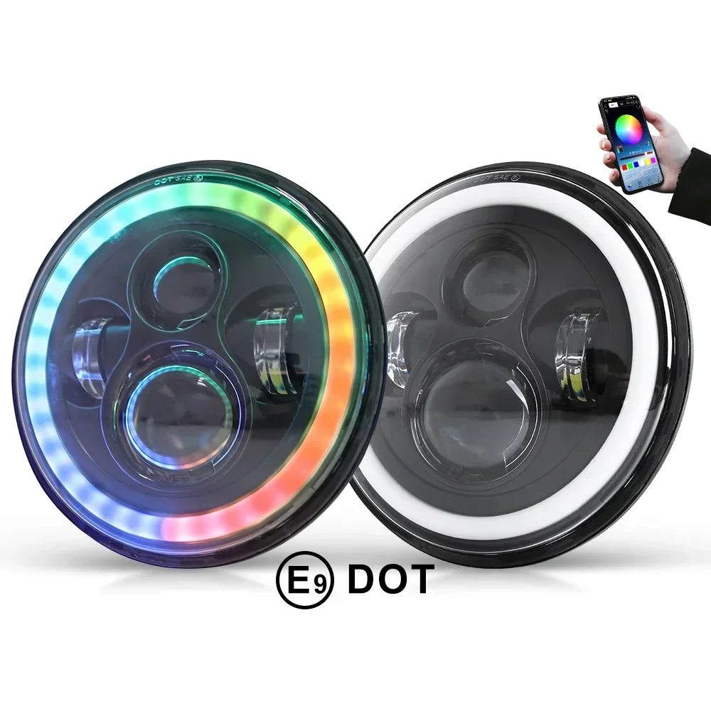 

Popular Hot sell 7" Inch 90W RGB LED Headlights APP Control with Dancing Halo Ring Compatible with Jeep Wrangler TJ 1997-2018