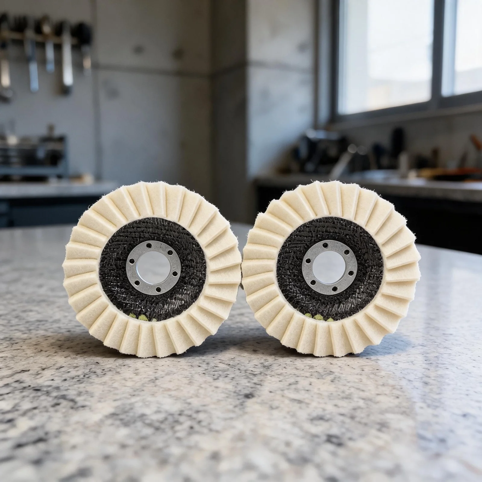 Felt Wool Buffing Pad Integrated into 22mm Bore Polishing Wheel for Metal and Non-Metal Polishing Including Glass and Marble