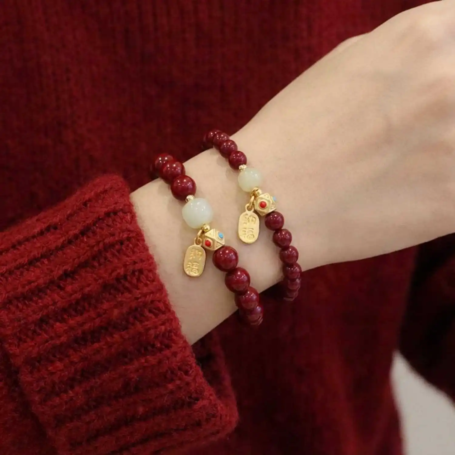 Birthyear cinnabar bracelet for women, light luxury fashion, new Chinese style transfer beads, handmade bead beads