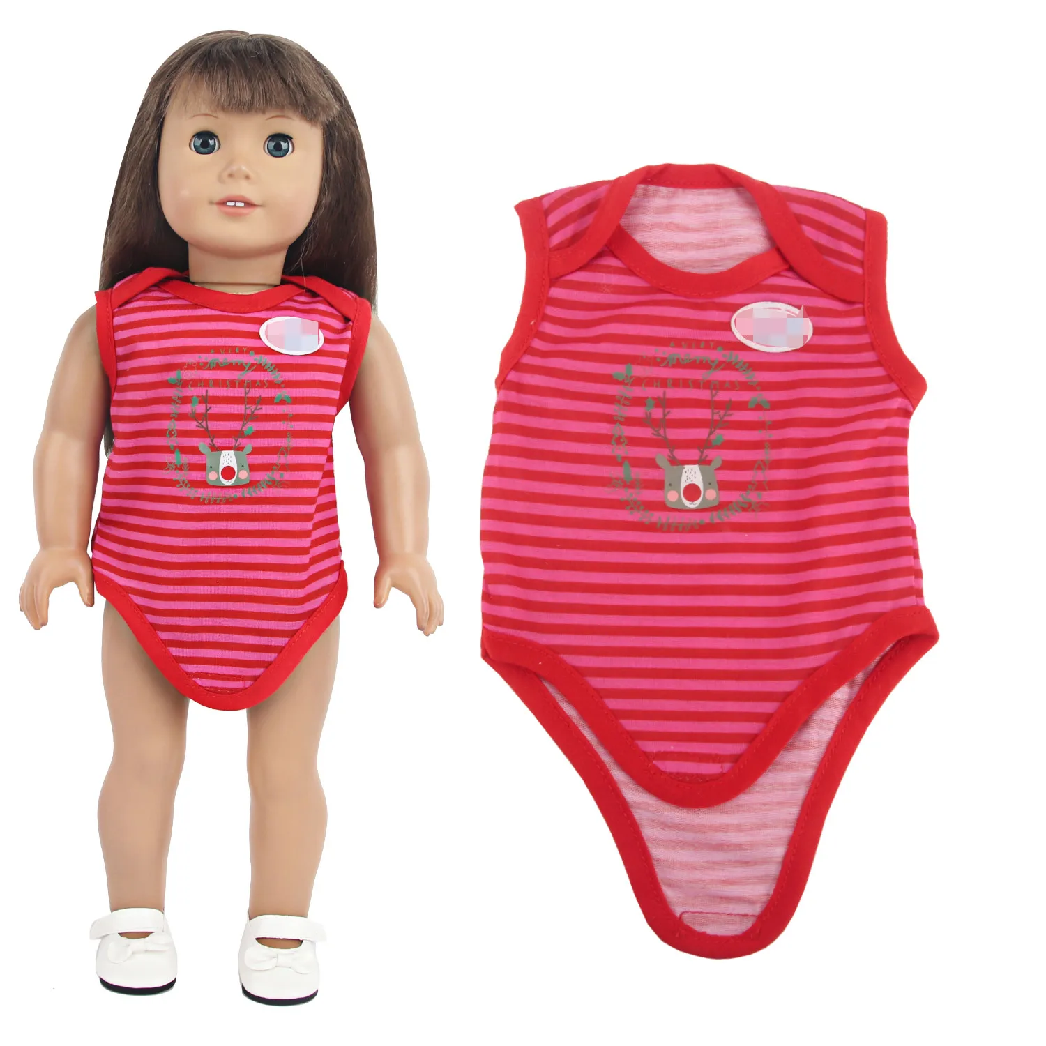 18 inches American Doll Jumpsuit Red Stripe Deer Clothing For 43cm Baby New Born&Russia DIY Girl Doll