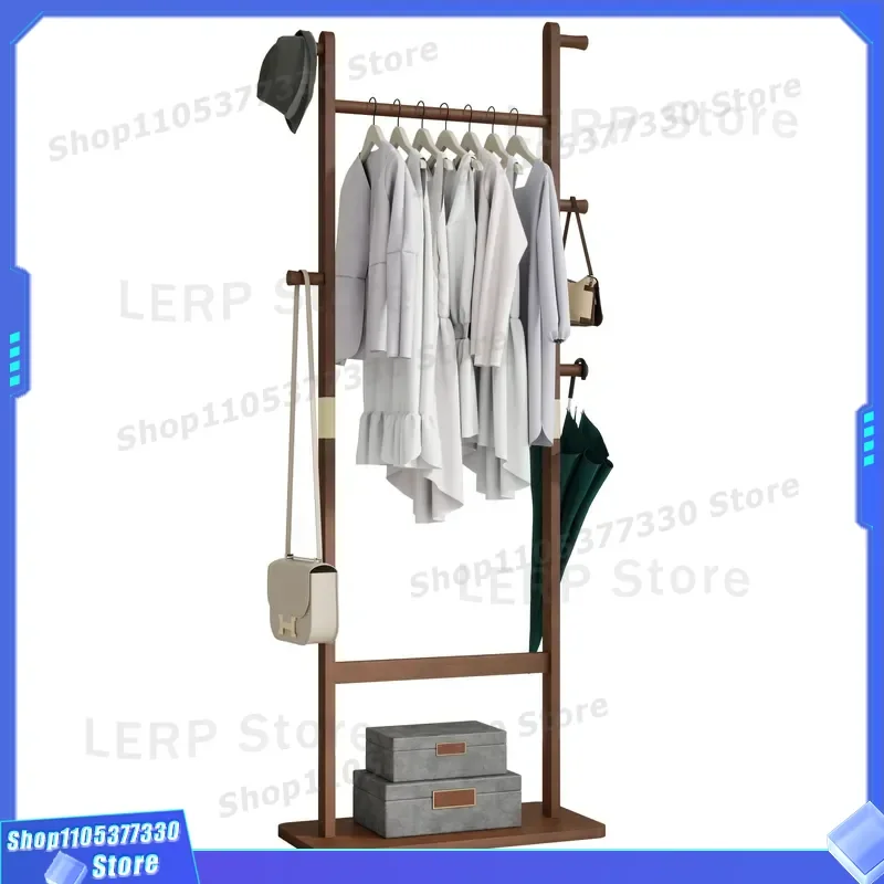 Freestanding Wooden Coat Rack with Shoe Shelf and Side Hooks Sturdy Entryway Hallway Organizer for Bedroom Living Room