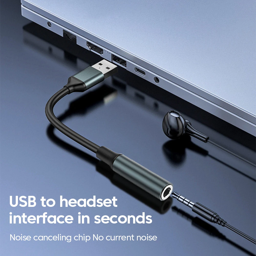 USB Audio Adapter USB A to 3.5mm Jack Headphones Connector Support Microphone Function For Cellphones Tablets Laptops Computers