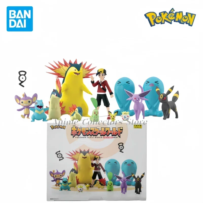 Bandai Original World POKEMON Johto Region Gold Typhlosion Wobbuffet Totodile Togepi Pichu Anime Figure Toys for Children