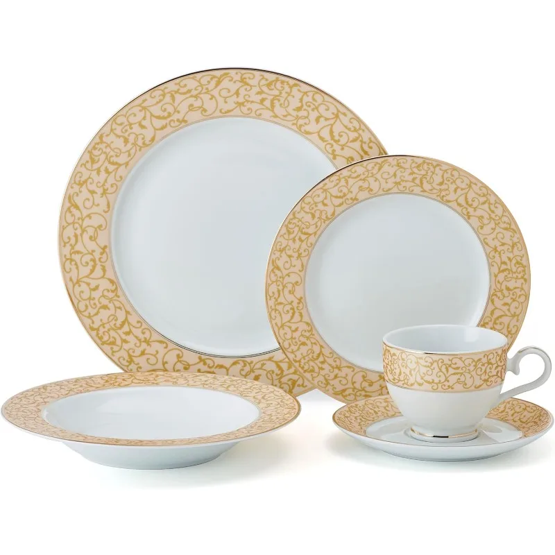 Parchment Gold 40 Piece Dinnerware Set, Service for 8 US(Origin)