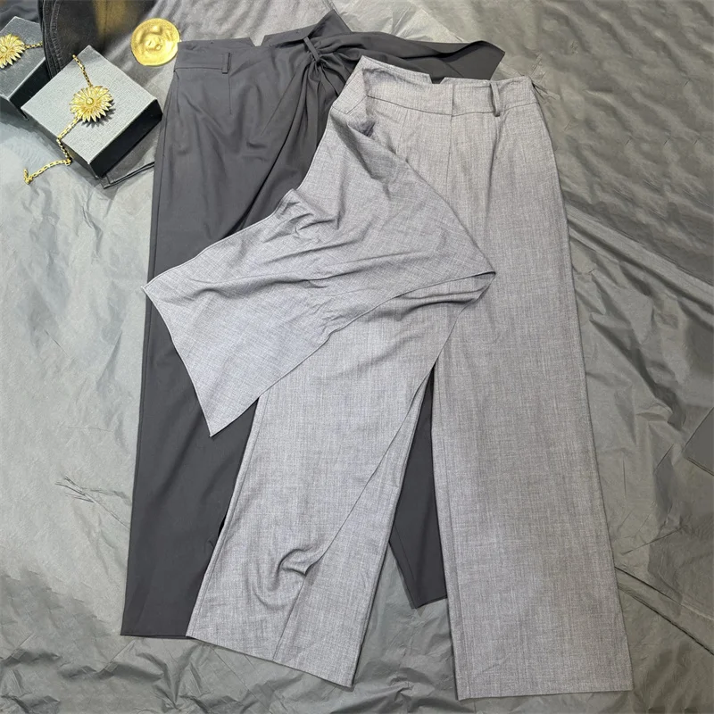 Women's pants New asymmetric slim fit straight leg pants for summer 2026 Wool blend women's suit pants high waisted casual pants