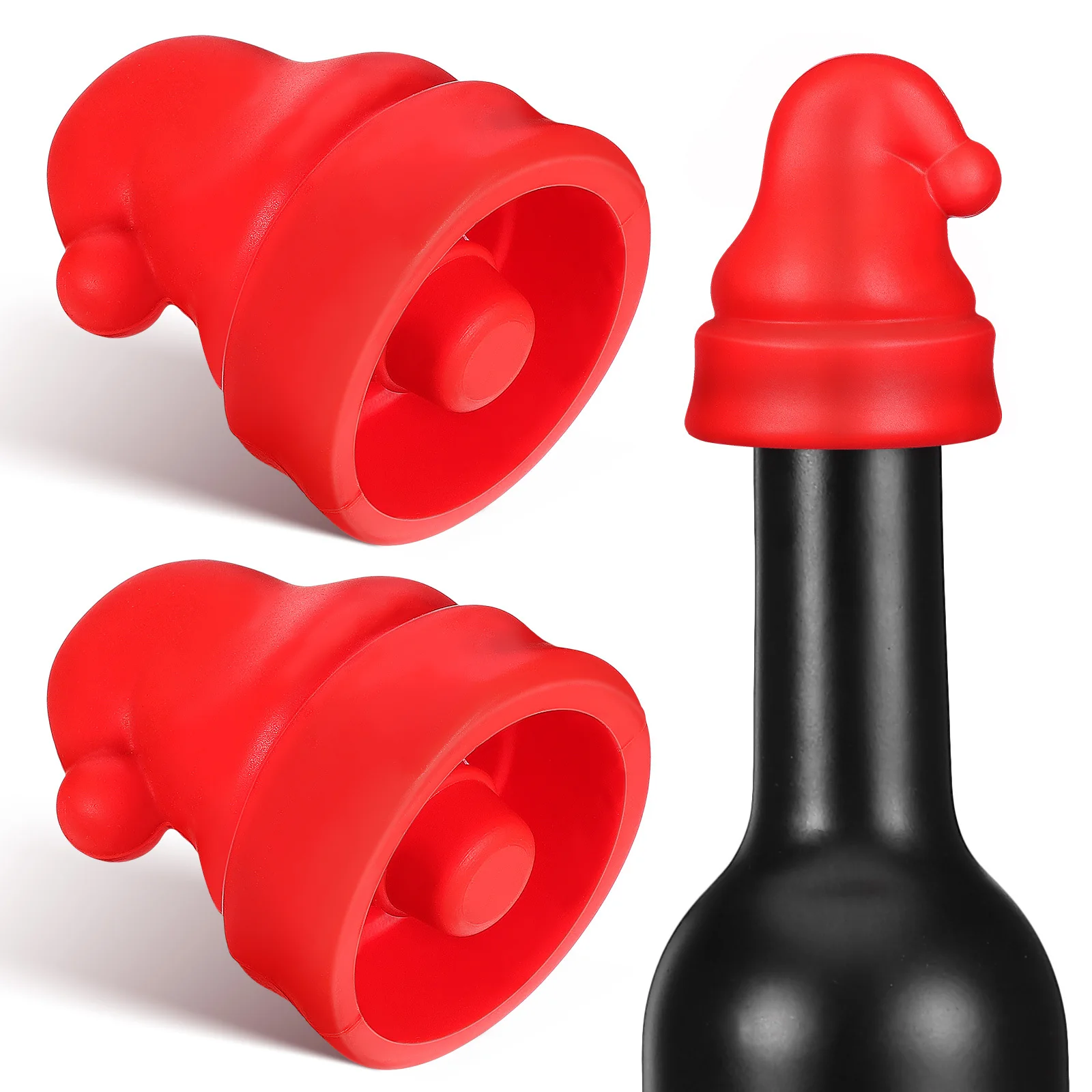 

2pcs Wine Stoppers Silicone Christmas Themed Bottle Plugs Decorative Sealing Caps For Beer Soda Vinegar Reusable