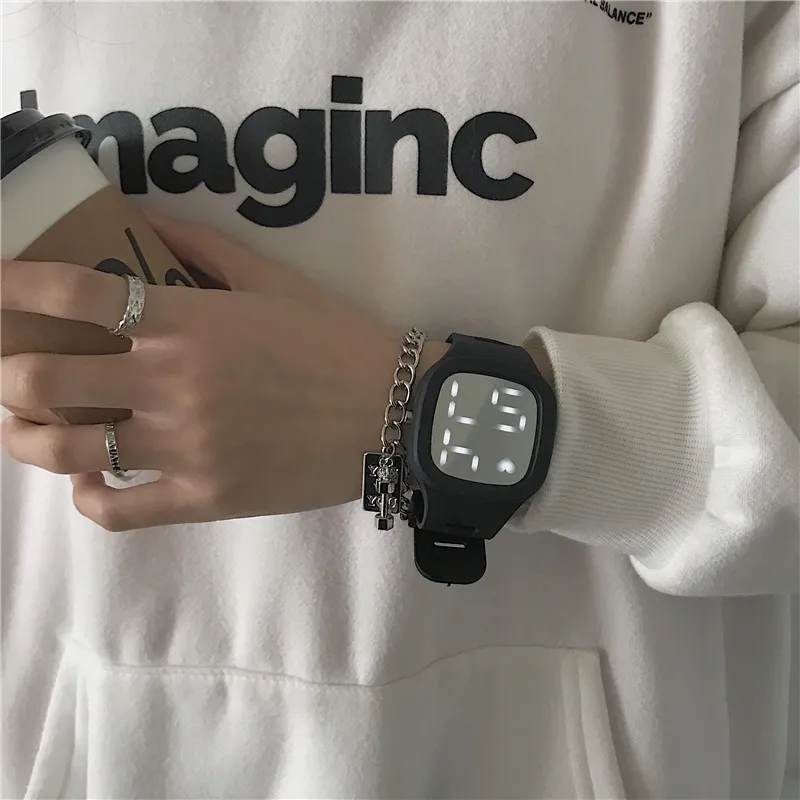 Relojes electrónicos Dightal Led para INS Niche, reloj de espejo cuadrado para mujeres y hombres, versión coreana para estudiantes, temperamento