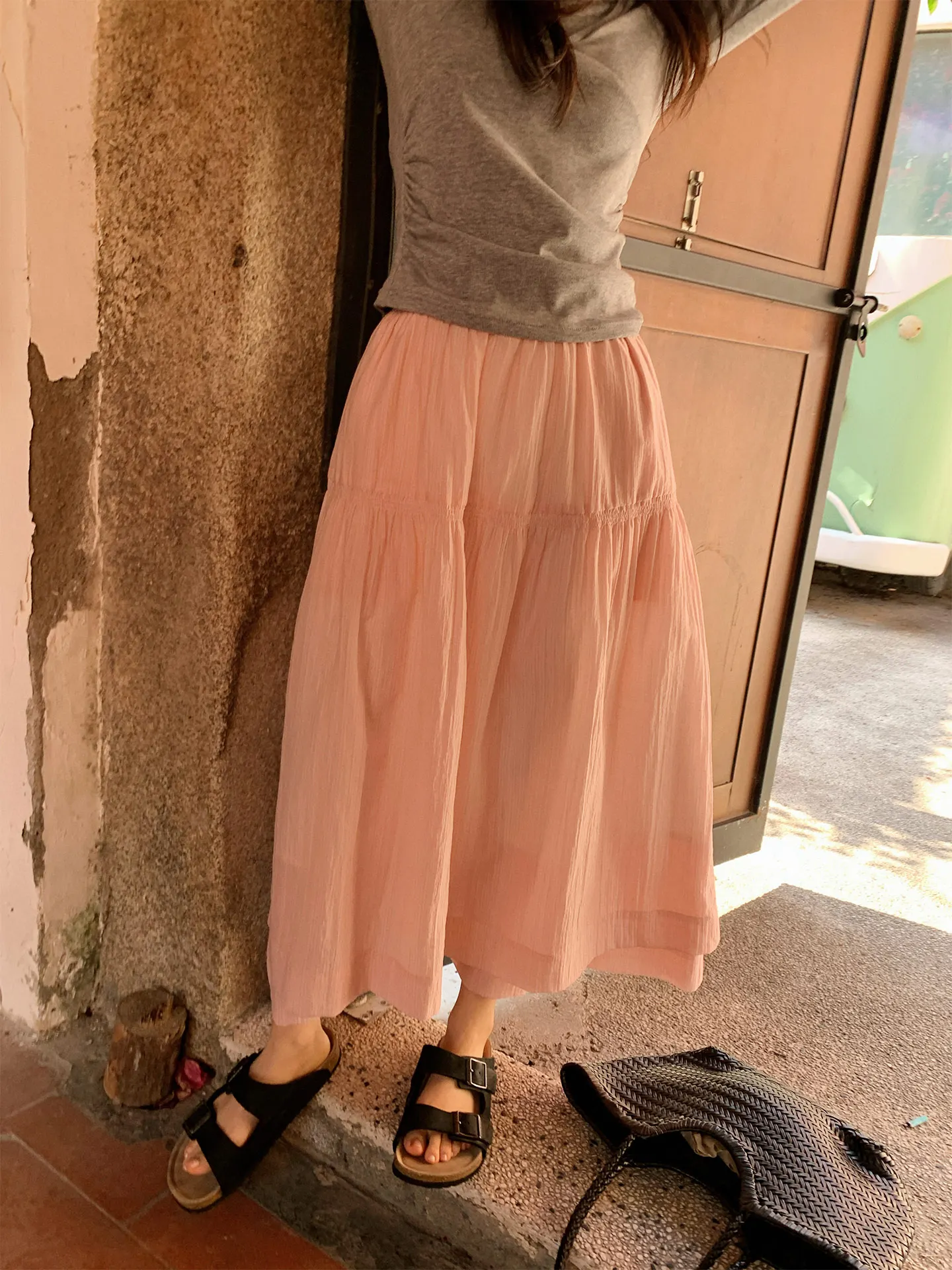 

Элегантная розовая юбка А-силуэта средней длины с эластичным поясом, двухслойная, красивая летняя юбка до колен от Yilangpin для девочек