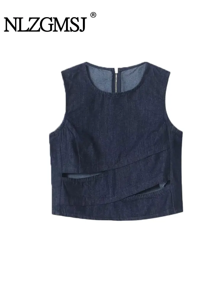 

Casual Women Tops Denim O-Neck Sleeveless Vest Fashion 2025 Spring Summer Holiday Female Chic Tops