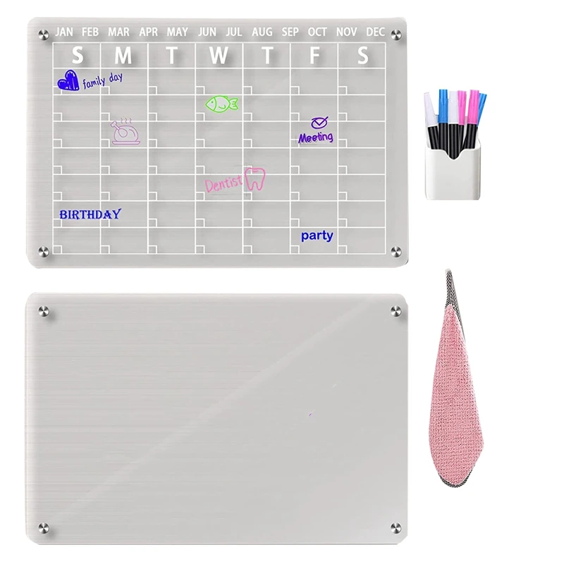 

2 Pcs Dry Erase Board Reusable Monthly And Weekly Calendar Planner Board For Refrigerator (16Inx12in)