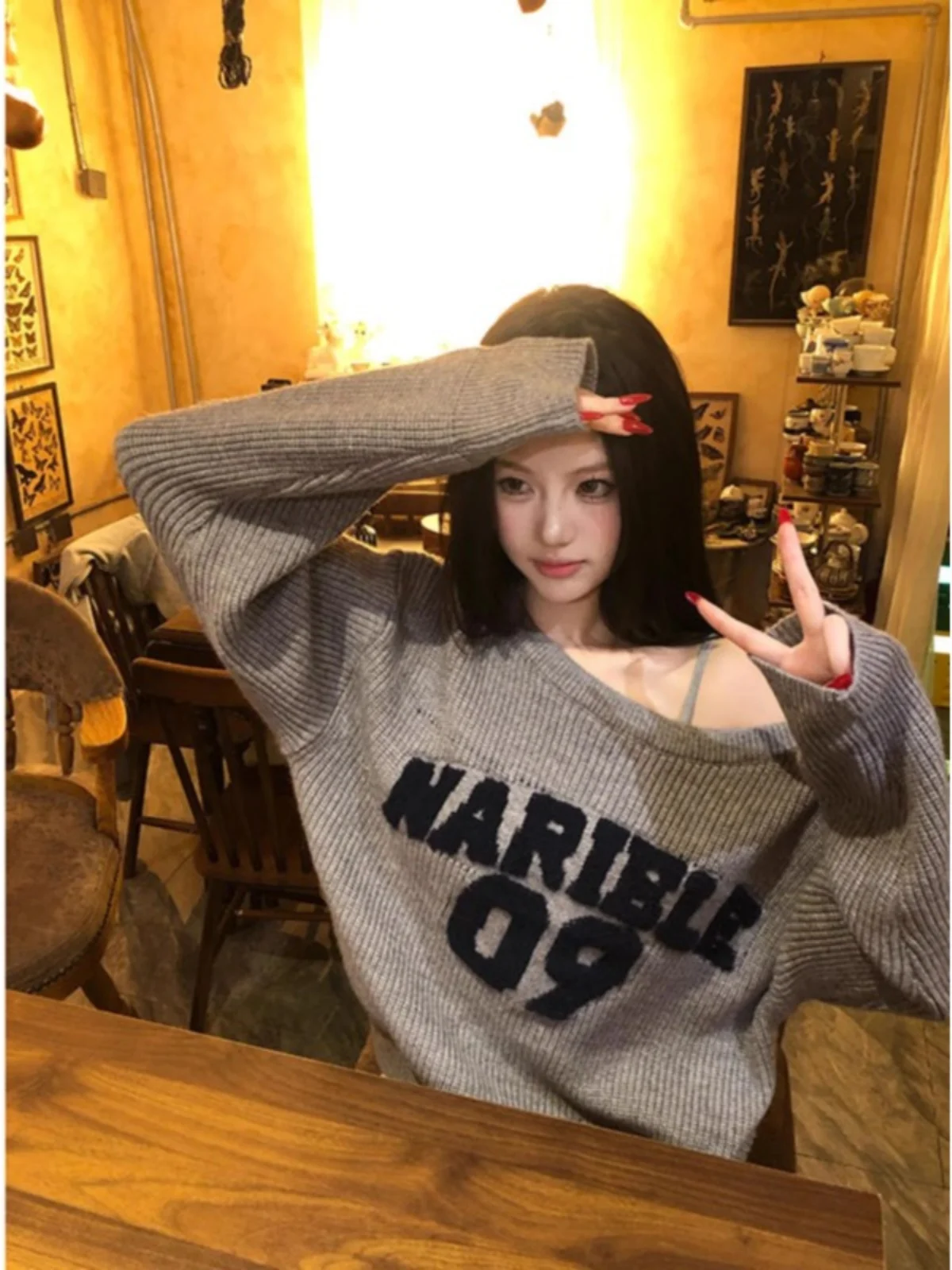 

American Sle Spicy Girl ey Letter Sweater Hoodie Women's Autumn Winter New Design oulder Bared Overhead Top