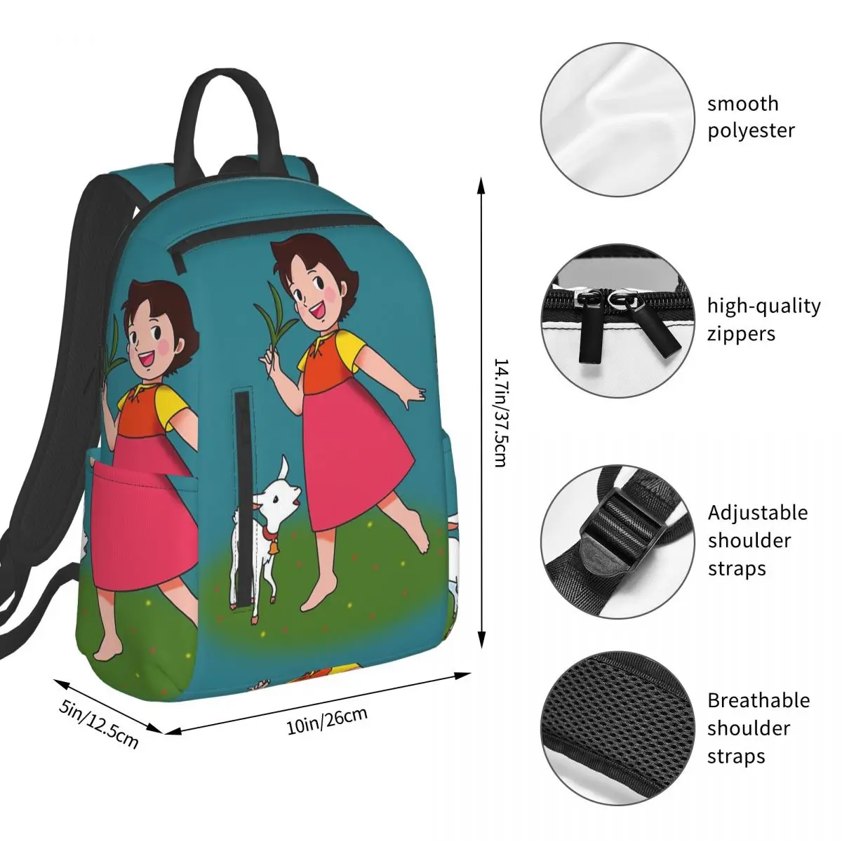 Heidi Cartoon 70s Backpack Student BookBag Boys Girls School Bag Computer Shoulder Bags Men Women